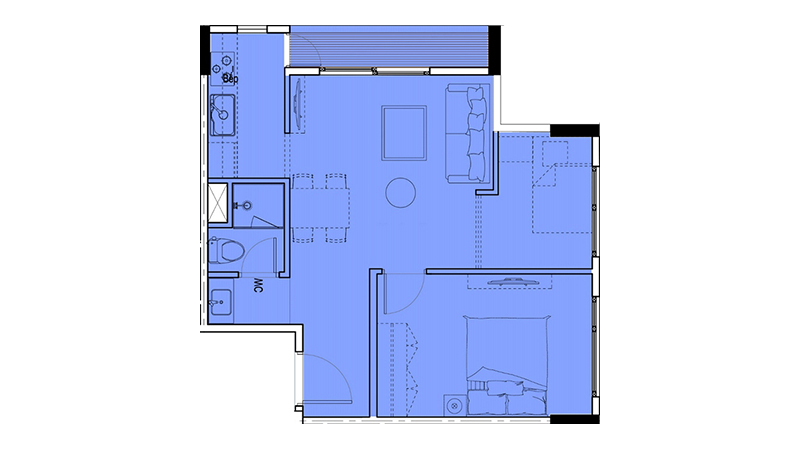 Thiết kế căn hộ 1 phòng ngủ + 1 điển hình tại Eco Smart City