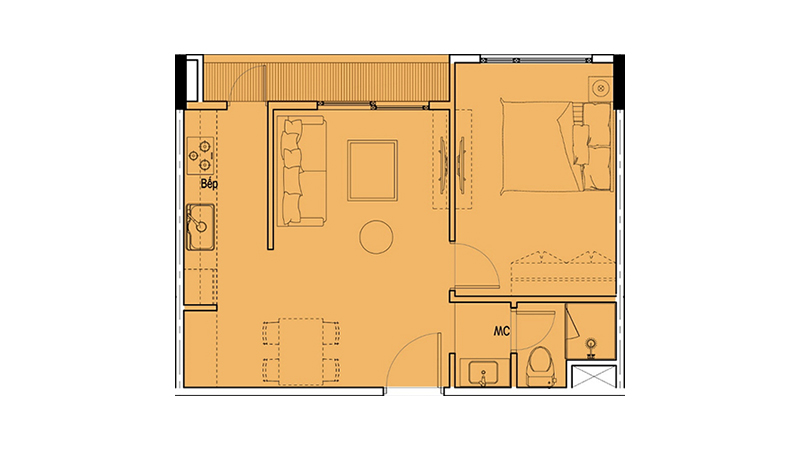Căn hộ 1 phòng ngủ 45 m2 Eco Smart City
